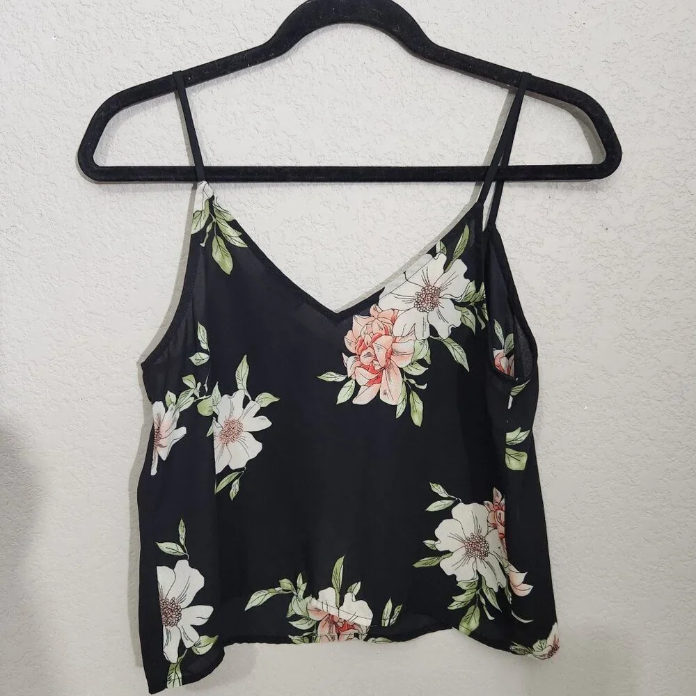 Timing Camisole Womens Size M Floral Black Sleeveless Polyester Whimsigoth